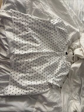 SHEIN White Short-Sleeve Polka Dot Top - Black Dots